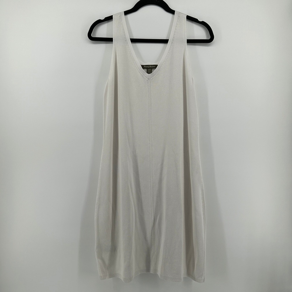 Tommy Bahama White Cotton Blend Knit Tank Dress L/G Resort Beach Minimal Neutral